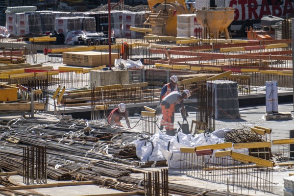 Construction site, at the Cologne Trade Fair Centre, new construction of a high-rise office building, work on the foundations, North Rhine-Westphalia, Germany, Europe