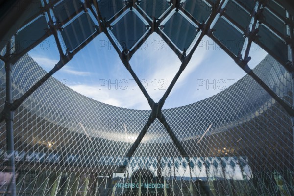 Novartis Pavilion, architecture firm AMDL CIRCLE and architect Michele De Lucchi, Novartis Campus, timber construction, façade with photovoltaics, Basel, Canton of Basel-Stadt, Switzerland, Europe