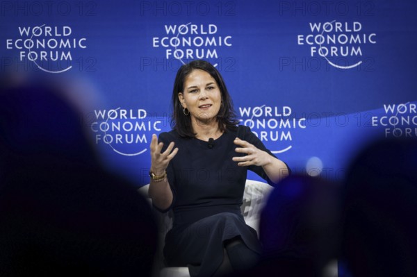 Annalena Bärbock (Alliance 90/The Greens), Federal Foreign Minister, photographed during a panel discussion on Securing an Insecure World at the World Economic Forum in Davos, 16 January 2024. Photographed on behalf of the Federal Foreign Office