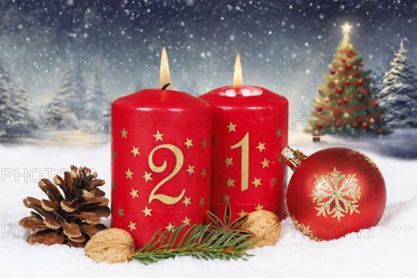 Second 2nd Advent with candle Christmas Christmas tree Christmas card for Christmas time with copy space Copyspace in Stuttgart, Germany, Europe