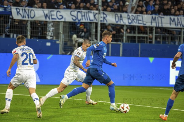 Football UEFA Europa League, 2024/25 season, matchday 2: TSG Hoffenheim v Dynamo Kiev. On the ball: Adam Hlozek (23, Hoffenheim)