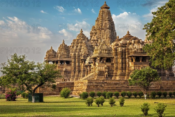 Famous indian Madhya Pradesh tourist landmark, Kandariya Mahadev Temple, Khajuraho, India. Unesco World Heritage Site