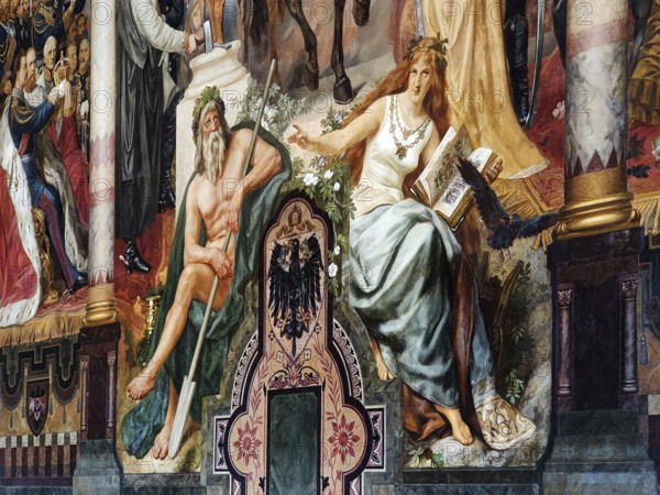 Triptych with the Apotheosis of the Founding of the Empire by Hermann Wislicenus, detail of the mural, Kaisersaal Goslar, Lower Saxony, Germany, Europe