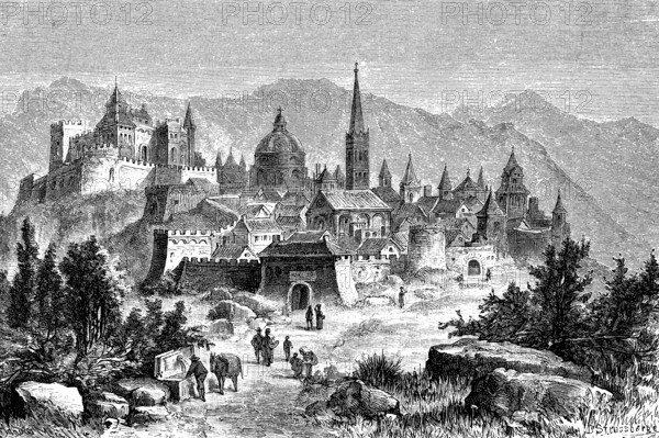 Spoleto in Umbria, Italy, in 1880, Historical, digital reproduction of an original from the 19th century, Europe