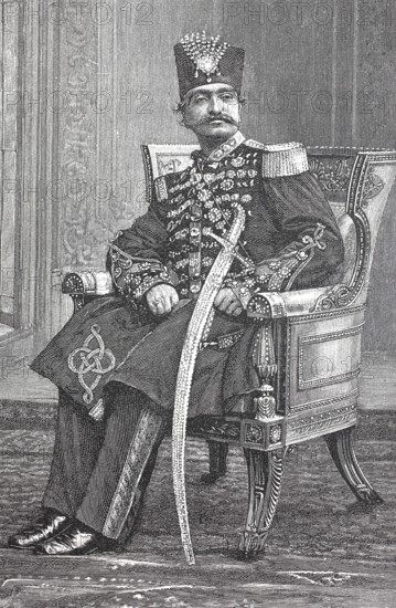 Naser ad-Din Shah, also Nasreddin Shah and Nasr-ed-Din, 16 July 1831 - 1 May 1896, from 1848 to 1896 Shah of Persia, digital reproduction of an original from the 19th century, historical