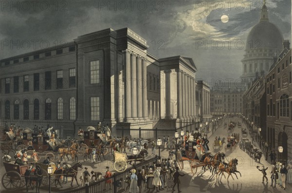 Carriage station, The Royal Post Office, from the General Post Office, London. Date, 1830, England, Historical, digitally restored reproduction from a 19th century original, Record date not stated