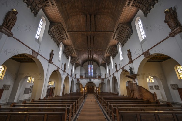 Interior with wooden vault of St Otto's Church, built from 1912 to 1914 in Art Nouveau style, Siechenstraße 61, Bamberg, Upper Franconia, Bavaria, Germany, Europe
