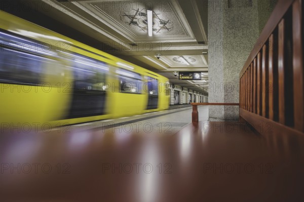 The underground line 3 runs at Rüdesheimer Platz in Wilmersdorf in Berlin, 27 February 2024. Berliner Verkehrsbetriebe (BVG) have announced strikes for Thursday and Friday
