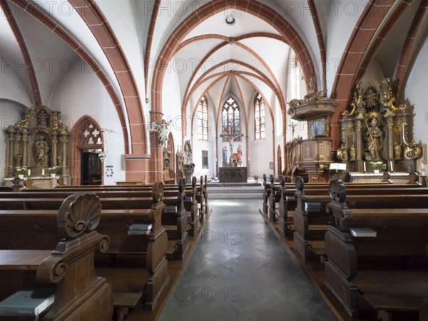 Nave of St Michael's Church with St Mary's Altar and St Nicholas Altar, Bernkastel, Moselle, Rhineland-Palatinate, Germany, Europe