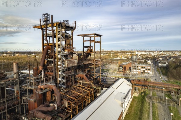 Industrial ruins of the Phönix West blast furnace works in Dortmund seen from the air, North Rhine-Westphalia, Germany, Europe