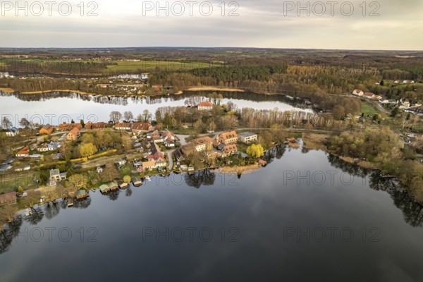 The Amtswerder peninsula seen from the air, Feldberger Seenlandschaft, Mecklenburg-Vorpommern, Germany, Europe
