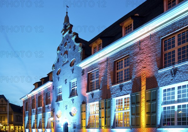 Kevelaer in the light, light installation Priseterhaus in the evening, Kevelaer, Lower Rhine, North Rhine-Westphalia, Germany, Europe