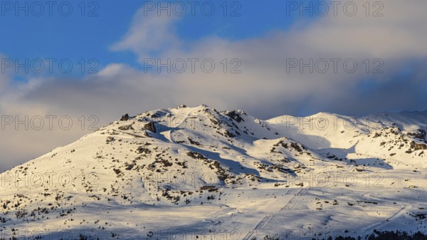 The Chandolin ski area in the evening light, Chandolin, Val d'Anniviers, Valais Alps, Canton Valais, Switzerland, Europe