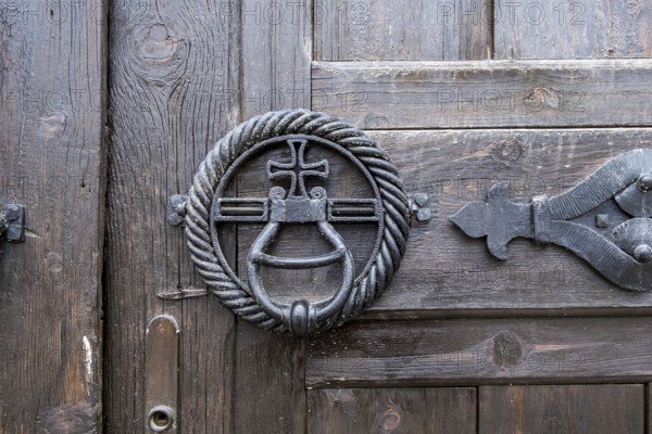 Detail of monastery gate with metal fittings, Gracanica Monastery, Gracanica, Amselfeld, Kosovo, Europe