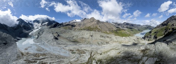 Aerial view, Alpine panorama, mountain landscape with glacier Glacier de Cheilon and summit Mont Blanc de Cheilon and Lac de Dix, Valais, Western Alps, Switzerland, Europe