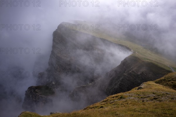 Odle, Puez-Odle nature Park, morning mist, Seceda, Val Gardena, Trentino, South Tyrol, Italy, Europe