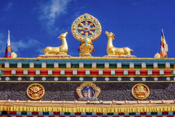 Buddhist Wheel of the Law, Kaza Monastery. Kaza, Himachal Pradesh, India, Asia