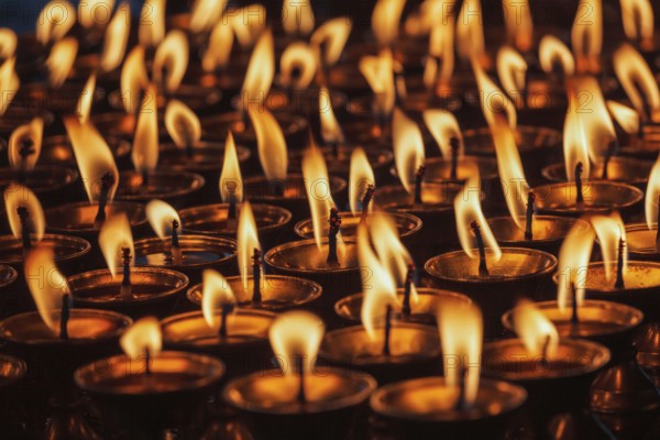 Burning candles in Buddhist temple. Dharamsala, Himachal Pradesh
