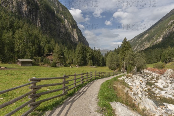 Hiking trail along the Stillup stream, Stilluptal, Stillupgrund, Mayrhofen, Zillertal Alps High Mountain nature park Park, Alpine pastures, Tyrol, Austria, Europe