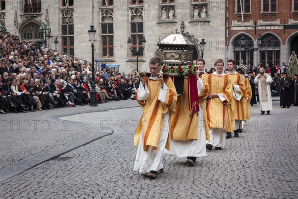 BRUGES, BELGIUM, MAY 17: Annual Procession of the Holy Blood on Ascension Day. Locals perform an historical reenactment and dramatizations of Biblical events. May 17, 2012 in Bruges (Brugge), Belgium, Europe