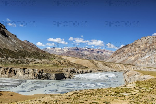Himalayan landscape in Hiamalayas along Manali-Leh highway. Himachal Pradesh, India, Asia