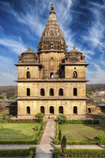 India tourist landmark, royal cenotaphs of Orchha. Orchha, Madhya Pradesh, India, Asia