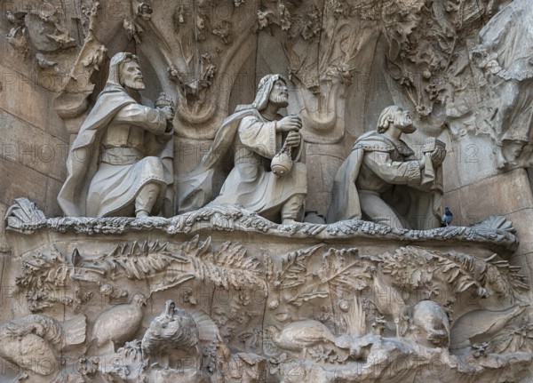 Detail on the birth façade of the Sagrada Familia, Church of the Atonement of the Holy Family, by Antoni Gaudí, Barcelona, Catalonia, Spain, Europe