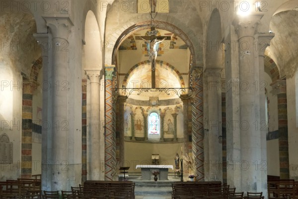 Biozat painted church. Church Saint Symphorien choir. Allier department, Auvergne Rhone Alpes, France, Europe