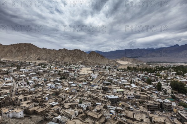 Aerial view of Leh city. Ladakh, Jammu and Kashmir, India, Asia