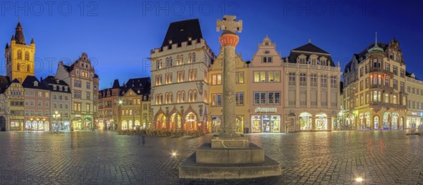 Main Market Trier with Market Cross Illuminated Panorama Germany
