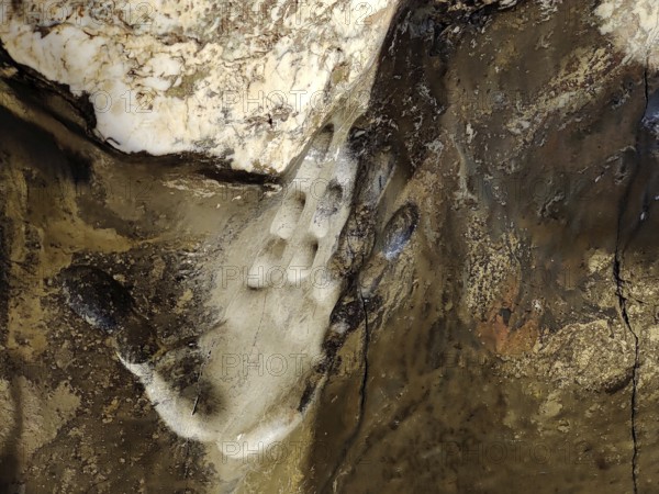 Artwork entitled Hommage au Rammelsberg by Christoph Wilmsen-Wiegmann with the artist's handprints in the ore, detail, Goslar, Germany, Europe