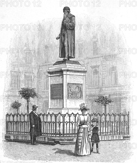 The Gutenberg monument in Mainz in 1890, Rhineland-Palatinate, Germany, digital reproduction of an original from the 19th century, historical, Europe