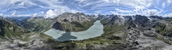 Aerial view, Alpine panorama at Lac de Dix in the mountains, reservoir, Valais Alps, Valais, Switzerland, Europe