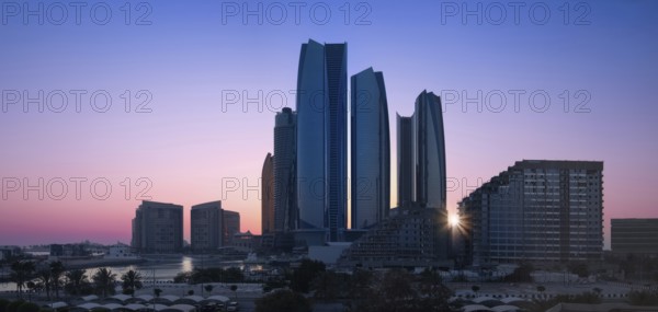 UAE, United Arab Emirates, Abu Dhabi downtown panorama and financial center skyline, Asia
