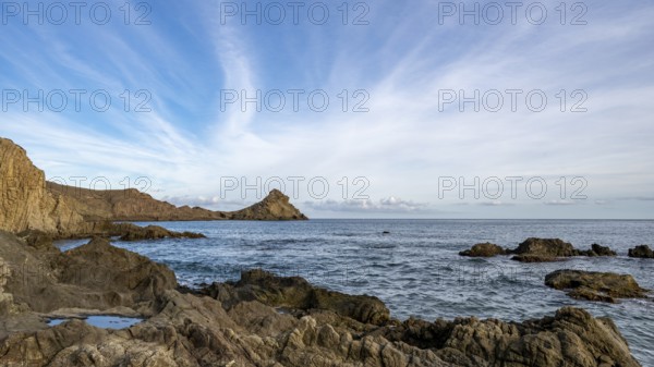 Rocky coast, Cabo de Gata-Nijar Natural Park, Almeria, Andalusia, Spain, Europe