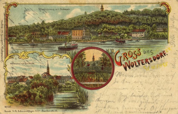 Historical postcard, picture postcard, Woltersdorf, castle, digitally enhanced reproduction of an original from around 1900, picture postcard