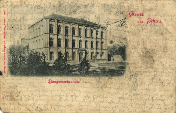 Historical postcard, picture postcard, Baugewerkschule in Zittau, Saxony, Germany, digitally enhanced reproduction of an original from around 1900, picture postcard, Europe