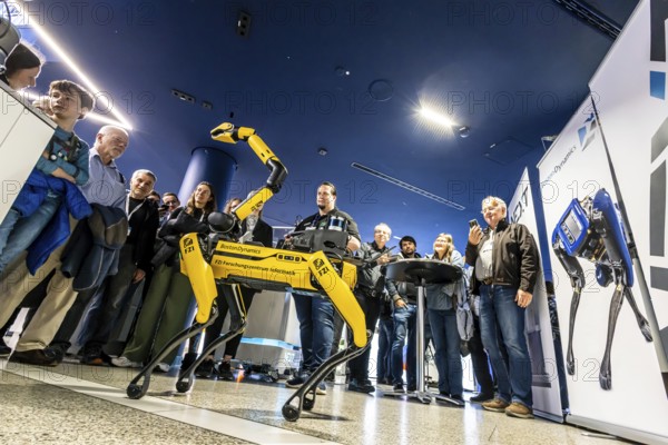 European Robotics Forum (ERF) in Stuttgart. Networking event for researchers, scientists and companies. This year's focus is on synergies between robotics and artificial intelligence. The flagship event of euRobotics is taking place in Germany for the first time. Stand of the company Boston Dynmics and FZI, Research Centre for Information Technology. Stuttgart, Baden-Württemberg, Germany, Europe