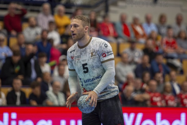11.09.2024, 2nd HBL (German Handball League), Matchday 7 (early game) : Eulen Ludwigshafen against HC Elbflorenz 2006. picture: Lukas Wucherpfennig (5, Elbflorenz)