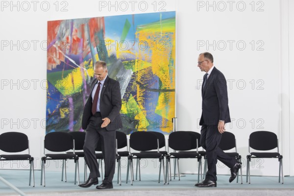 Friedrich Merz (CDU), Chancellor of the Federal Republic of Germany, in front of the discussion with the multilateral youth camp Youth4Peace in the Federal Chancellery, Berlin, 8 May 2025