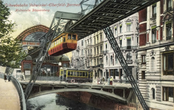 Historical postcard, picture postcard, suspension railway in Elberfeld, today Wuppertal, North Rhine-Westphalia, Germany, digitally enhanced reproduction of an original from around 1900, picture postcard, Europe