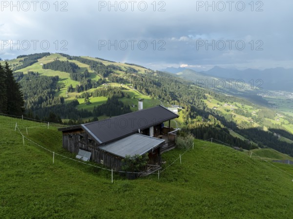 Alpine hut, view over the Brixen Valley, Hochbrixen, Brixen im Thale, Kitzbühel Alps, Tyrol, Austria, Europe