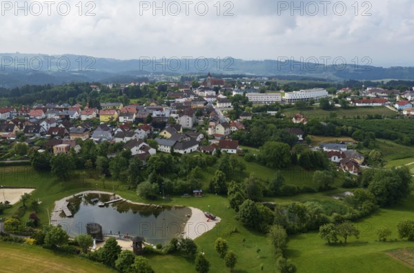 Drone image, bathing lake, Tragwein, Freistadt district, Mühlviertel, Upper Austria, Austria, Europe