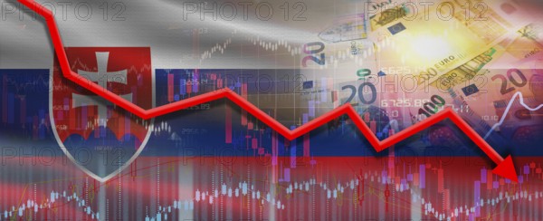 Slovakia financial crisis on economic graph. Financial fall of Slovakia on economy market