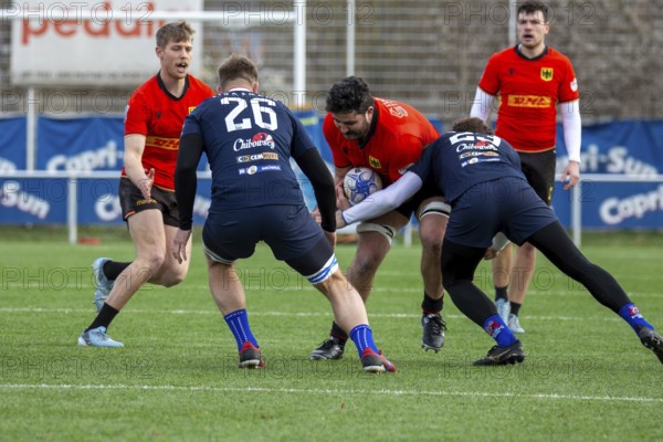 Rugby: Germany against MKS Pogon Awenta Siedlce, Poland in Heidelberg (test match of the German national rugby team in preparation for the upcoming World Cup qualifiers)