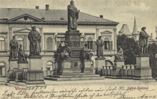 Historical postcard, picture postcard, Luther monument in Worms, Rhineland-Palatinate, Germany, digitally enhanced reproduction of an original from around 1900, picture postcard, Europe