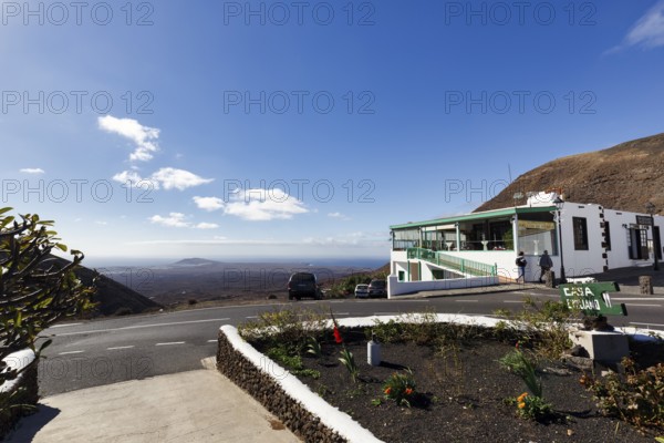 Viewpoint with Balcon de Femes restaurant, mountain village of Femes, Yaiza, Lanzarote, Spain, Europe