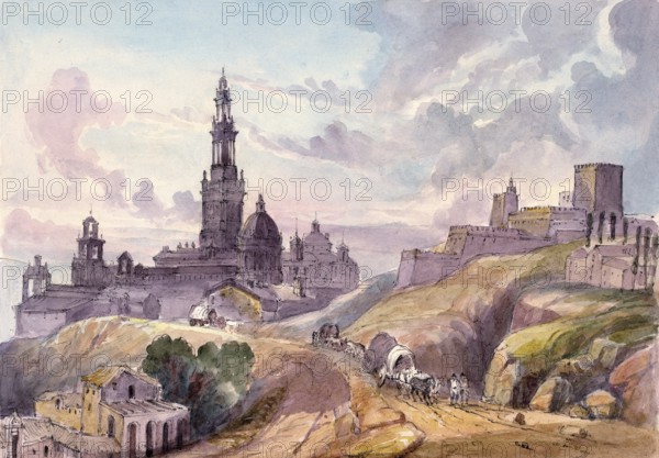 Road to Carmona, town in south-west Spain in the province of Seville, Andalusia, Spain, digital reproduction of a painting by Charles Hamilton Smith (1776-1859), historical, Europe