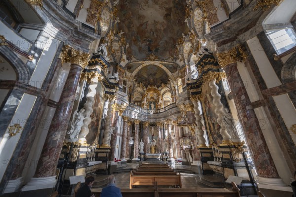 Interior of the Court Church of the Würzburg Residence, consecrated in 1743, Würzburg, Lower Franconia, Bavaria, Germany, Europe