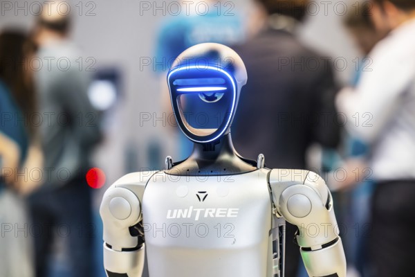 Unitree H1, H1-2, the first humanoid robot from the Chinese company Unitree. European Robotics Forum (ERF) in Stuttgart. The networking event brings together science, researchers and companies. This year's focus is on synergies between robotics and artificial intelligence. Stuttgart, Baden-Württemberg, Germany, Europe